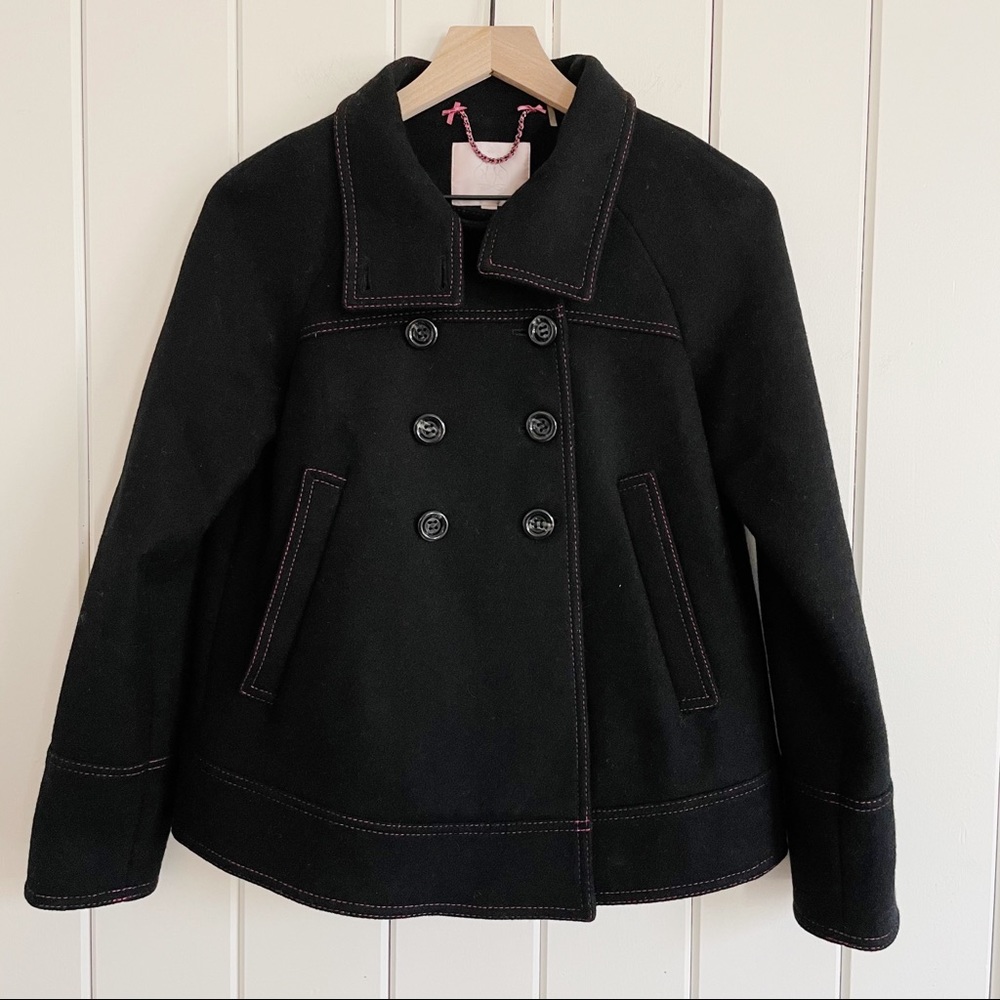 Rebecca Taylor Wool Black with Pink Swing Pea Coat